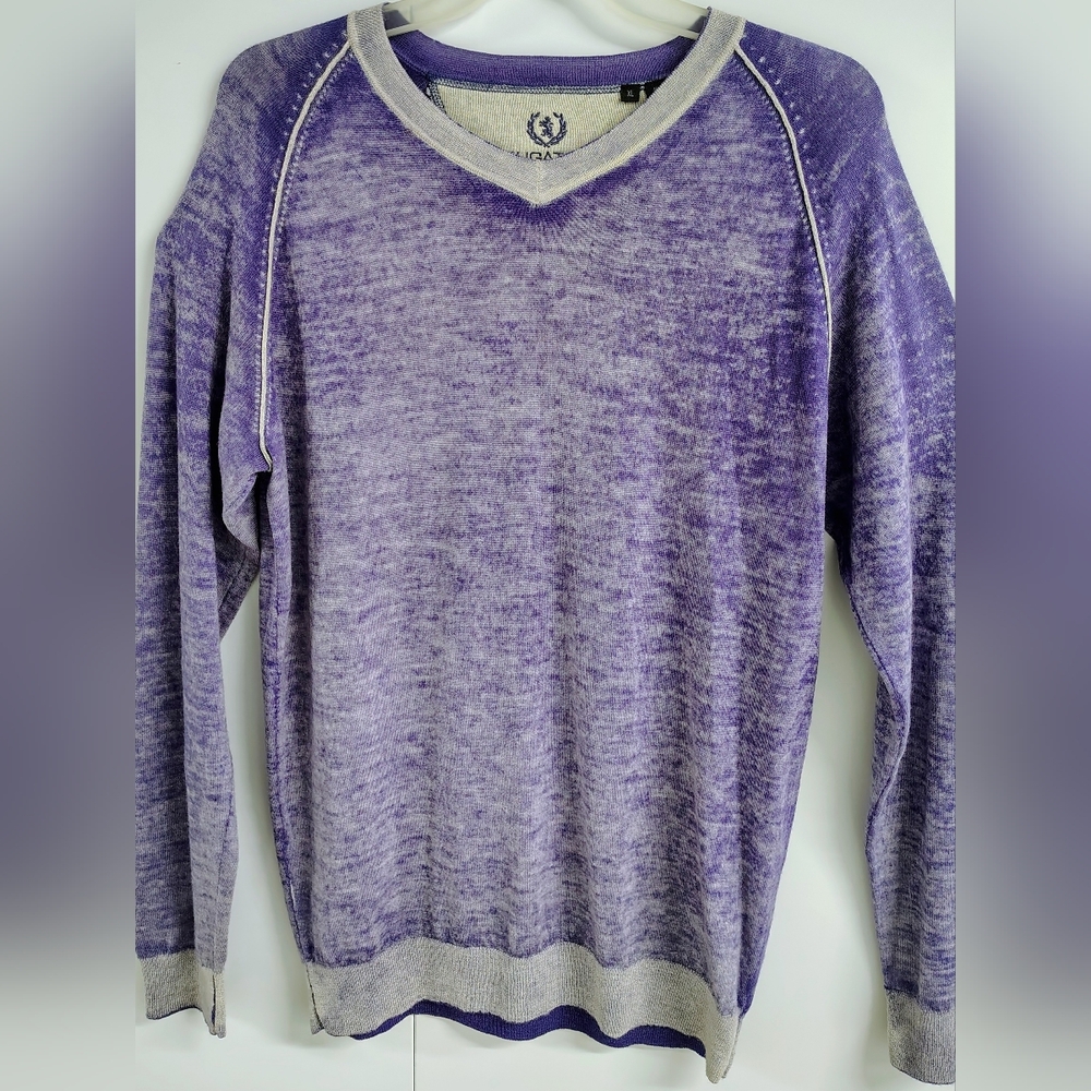 BUGATCHI *NEW* 100% MERINO WOOL MEN'S HEATHERED PURPLE PULLOVER SWEATER SIZE XL